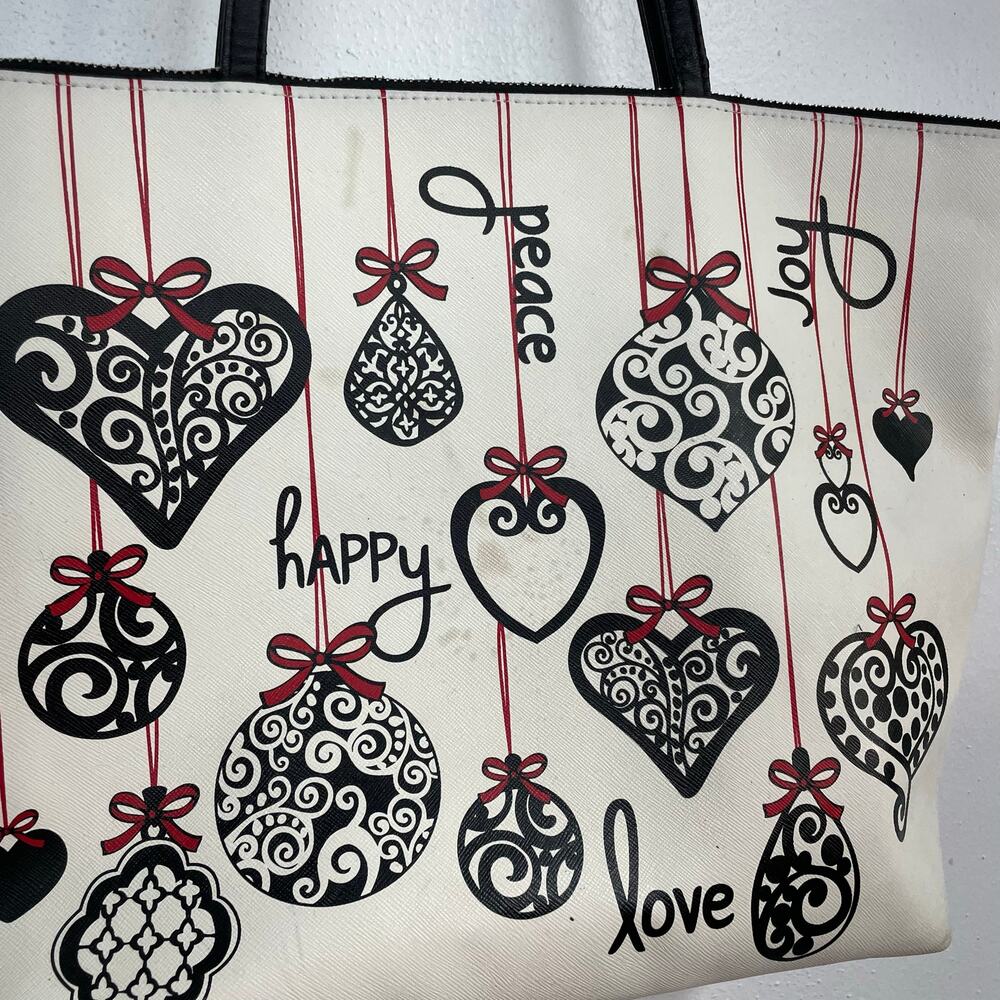 Brighton Holiday Tote Large White Bag w/ Heart Charm Ornaments Peace, Joy, Love - Picture 5 of 8